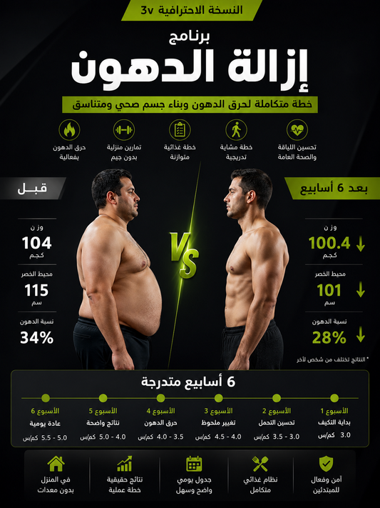 برنامج إزالة الدهون الاحترافي | خطة 6 أسابيع لحرق الدهون وبناء اللياقة في المنزل
